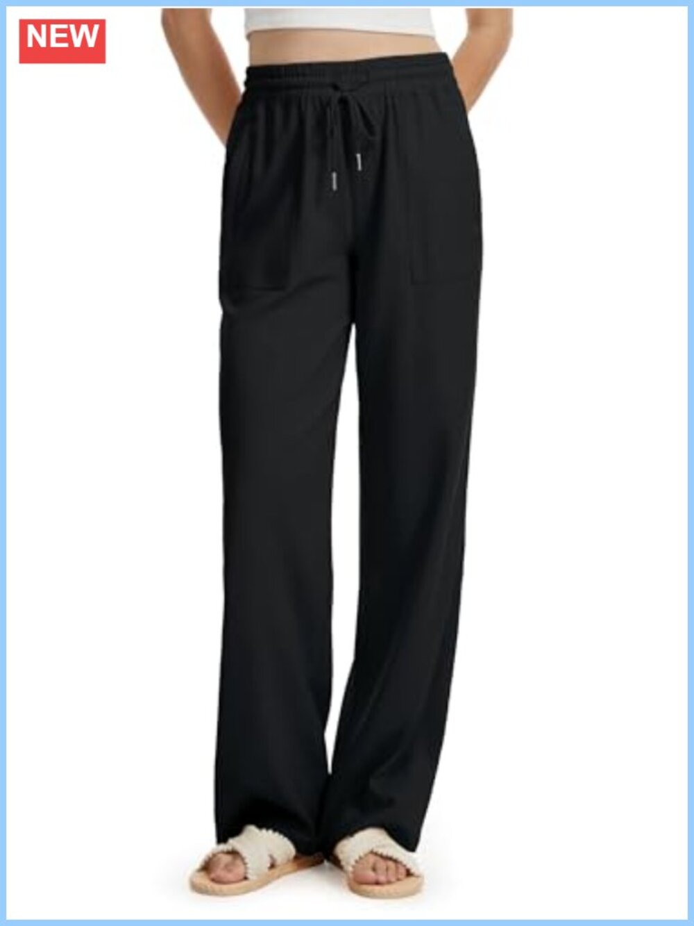 Wide Leg Linen Pants 36 Inseam Women Tall Palazzo Pockets Lounge Beach Casual